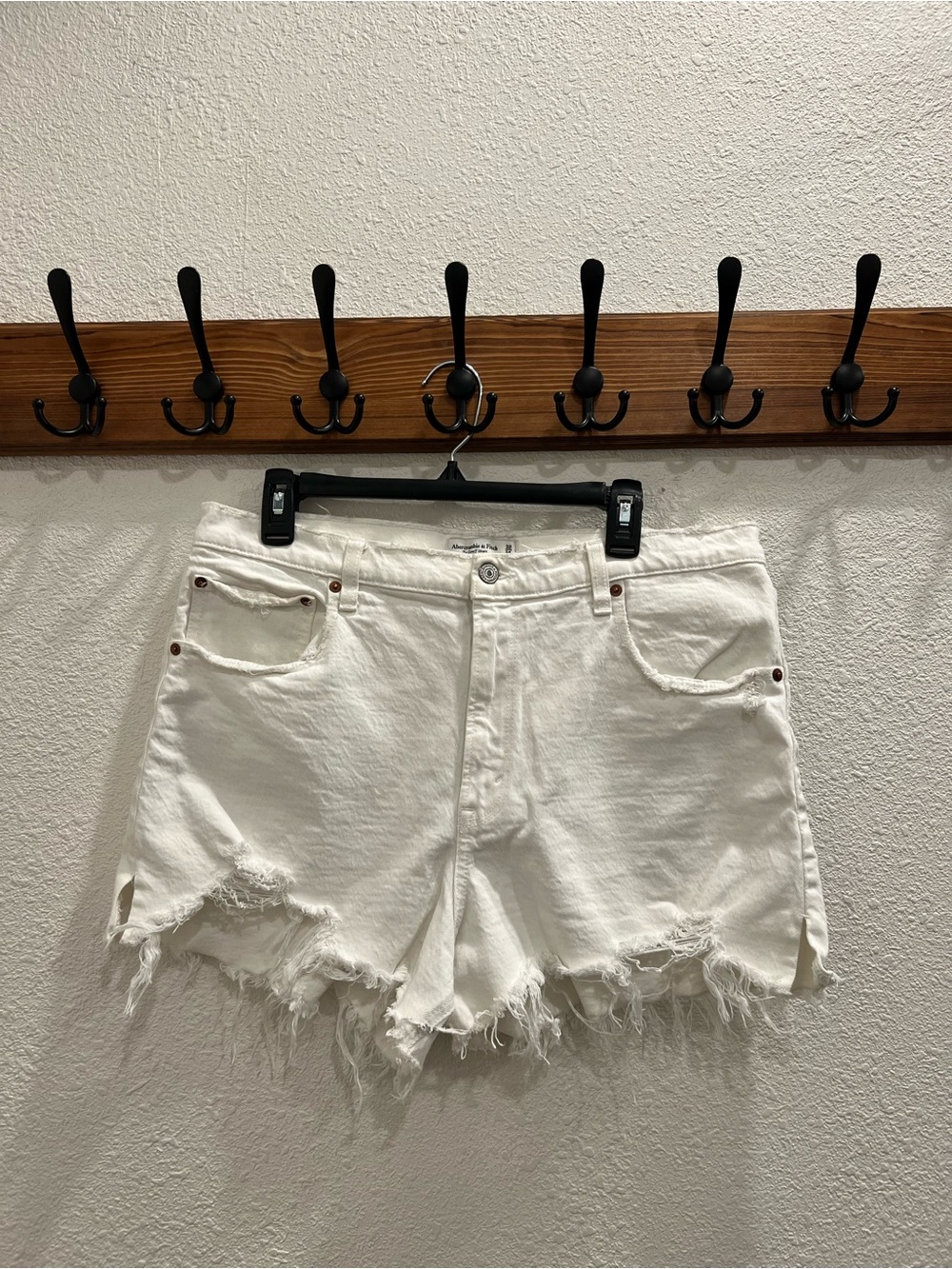 Abercrombie & Fitch White Distressed Cutoff Denim Shorts